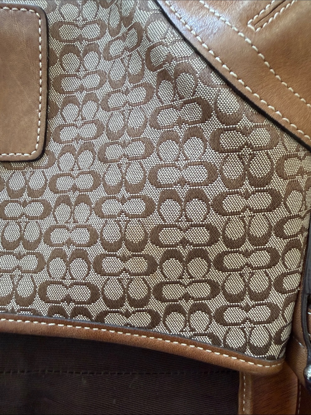 Coach Tan Signature Canvas Shoulder Bag with Brown Leather Trim - Picture 9 of 12